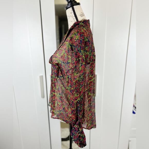 Free People Sheer Floral Collared Button Down Blouse - Picture 2 of 8